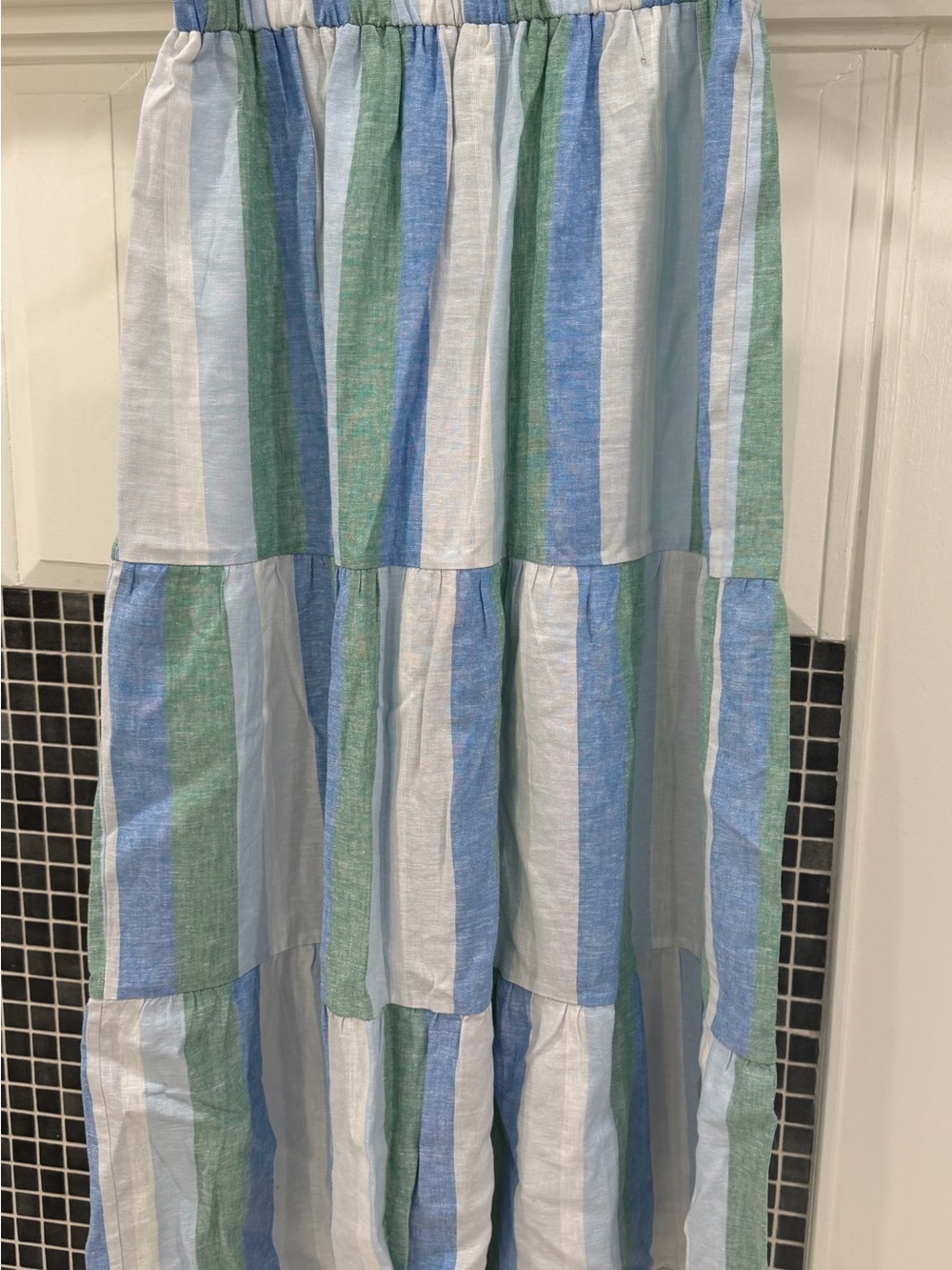 Loft Striped Tiered Maxi Skirt in Blue, Green and White - Picture 2 of 4